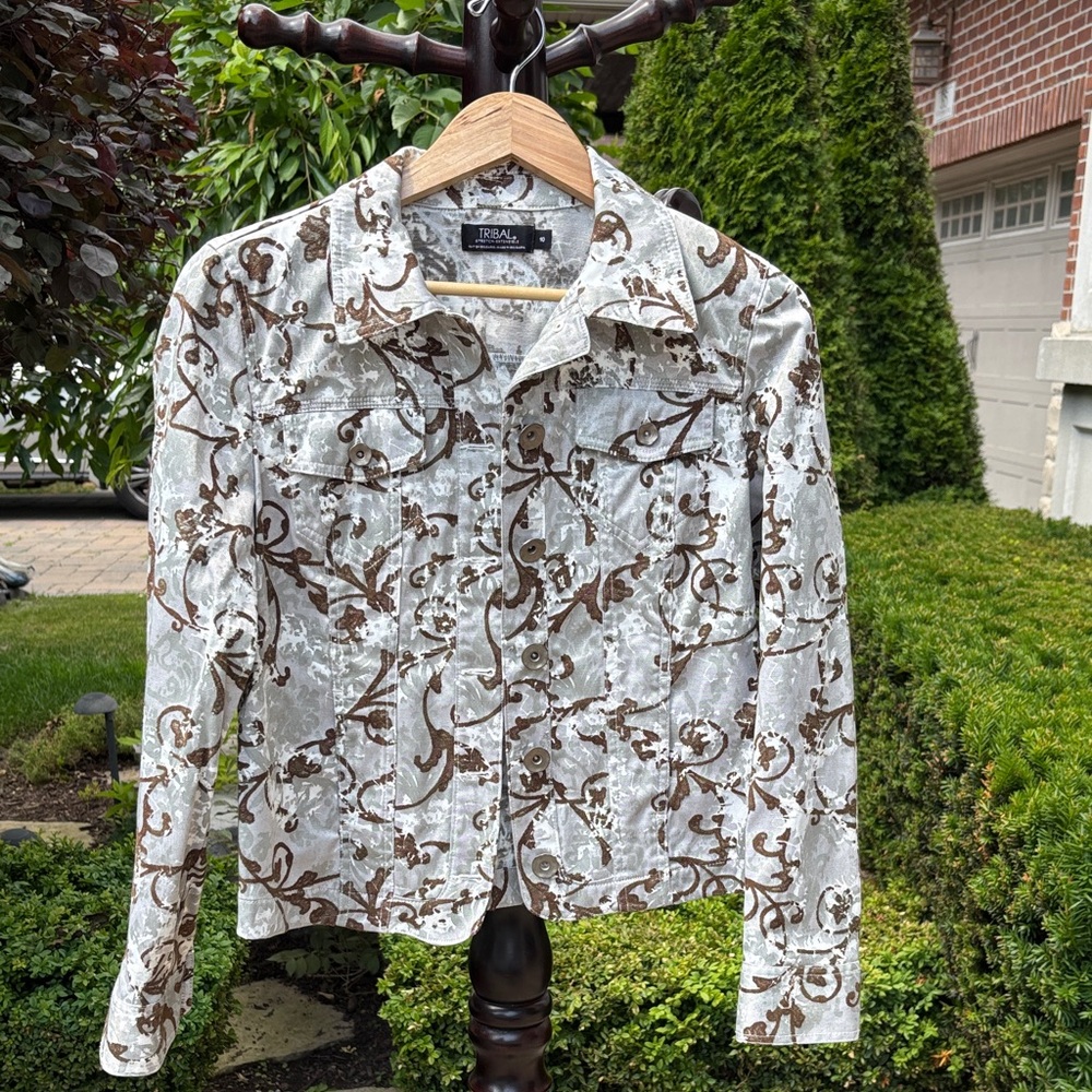 Tribal silver, brown, white Long Sleeve Jacket